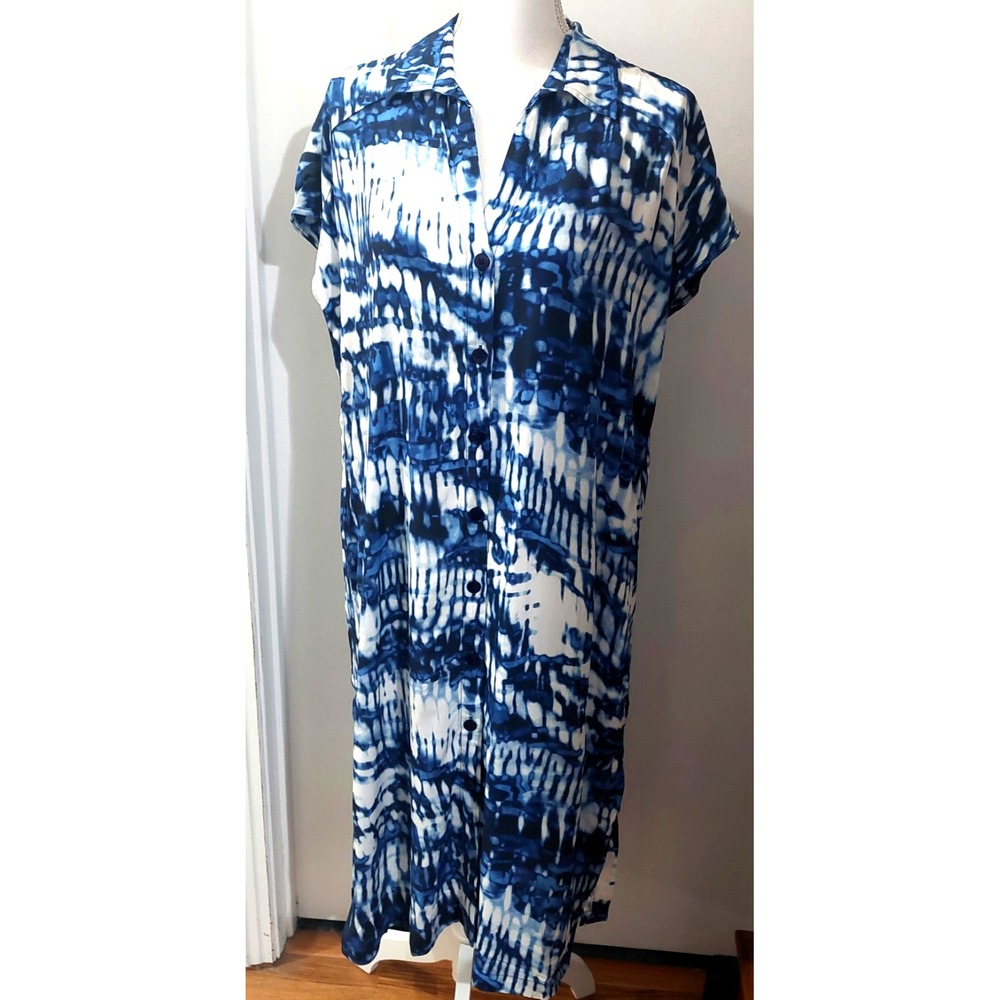 Draper's & Damons Womens Midi Shift Dress Size LargeTie Dye Button Up Collar NEW